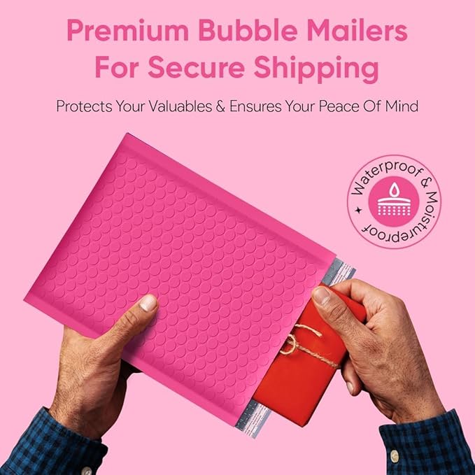 Hot Pink Large Poly Bubble Mailers 12x15 inch | Self Seal Padded Envelopes Cushioned Bubble Mailer | Usable Size 12x15 | WaterProof | Lightweight mailing Shipping Bags | 50 Pack Bulk