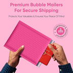 Hot Pink Large Poly Bubble Mailers 12x15 inch | Self Seal Padded Envelopes Cushioned Bubble Mailer | Usable Size 12x15 | WaterProof | Lightweight mailing Shipping Bags | 50 Pack Bulk