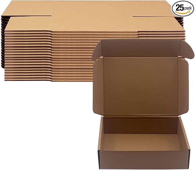 8x6x2 inch Shipping Boxes Pack of 25, Brown Corrugated Cardboard Box Mailer Boxes for Packaging Small Business Shipping，Recyclable Moving Storage Mailing Boxes Bulk Book Literature Gift Giving