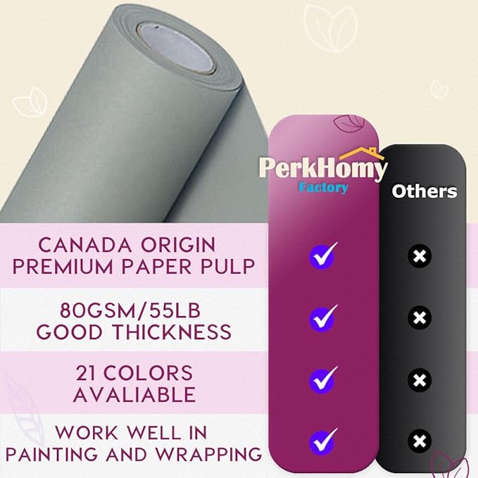 PerkHomy 48" x 2,400" (200') Light Grey Kraft Paper Roll for Craft Bulletin Board Paper Art Table Covering Crafting Gift Wrapping Bouquet Packing Parcel 80GSM 55LB (Light Grey, 48" x 200')