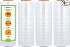 Stretch Film Wrap, 20 Inch X 1000 Feet, 8 Pack, Clear Plastic Shrink Wrap, Stretch Film Rolls for Packaging, Moving, and Pallet Wrapping