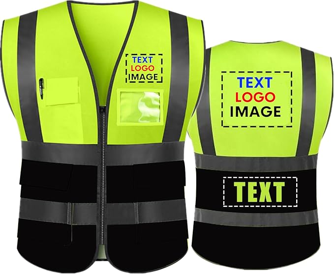 High Visibility Safety Reflective Vest with Pockets and Zipper Construction Hi Vis Work Vest(Neon Yellow/Black 3XL)