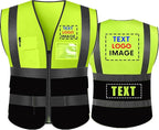 High Visibility Safety Reflective Vest with Pockets and Zipper Construction Hi Vis Work Vest(Neon Yellow/Black XL)