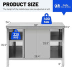 Hally Stainless Steel Cabinet, 24" x 60" NSF Commercial Heavy Duty Prep Workbench with Two Sliding Doors, Large Storage Cabinet, Metal Table for Kitchen, Restaurant, Garage