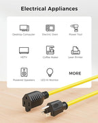 [UL Listed] Cable Matters 2-Pack 16 AWG Heavy Duty 13A Power Extension Cord - 10ft, 3 Prong Power Cord Extension, NEMA 5-15P to NEMA 5-15R, Yellow