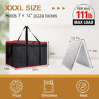 mosago Insulated Food Delivery Bag - Reusable Thermal Cooler Grocery Bags for Catering & Delivery, Pizza Carrier for Events, Large Capacity Bag Keeps Food Hot/Cold (Black with Red Trim, with Base)