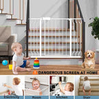 Safety Baby Gates for Doorway Stairs 43.5-48 Inch Extra Wide Child Gate for Kid Pet Dog Gate Indoor Pressure Mounted No Drill Baby Gate White