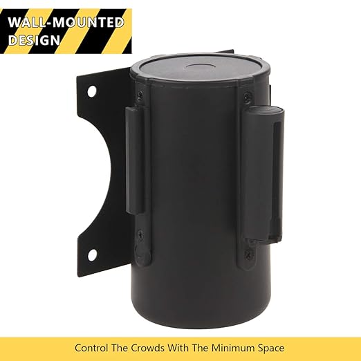 A-KARCK Wall Mount Retractable Belt 16 Foot, Crowd Control Wall Barrier with Steel Case Black and Yellow Belt with Caution: DO NOT Enter