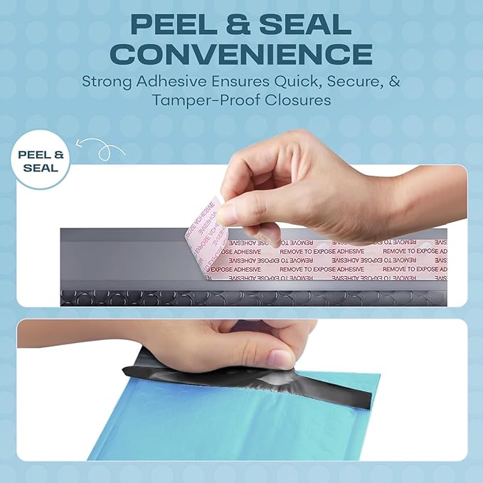 Light Blue Large Poly Bubble Mailers 12x15 inch | Self Seal Padded Envelopes Cushioned Bubble Mailer | Usable Size 12x15 | WaterProof | Lightweight mailing Shipping Bags | 50 Pack Bulk