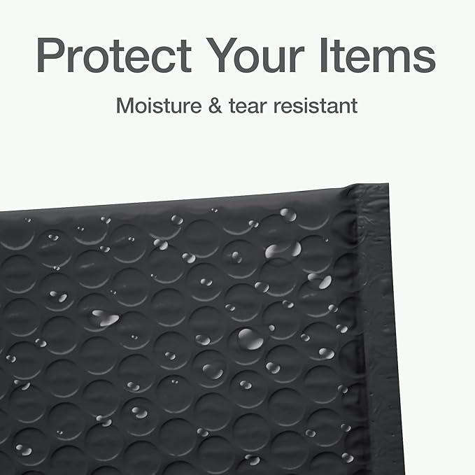 Quality Park Bubble Mailers, 4 x 8 Shipping Envelopes, Self-Seal, Small Black Padded Envelopes, Redi-Strip Peel Off Closure, 50 Per Box (1002352)