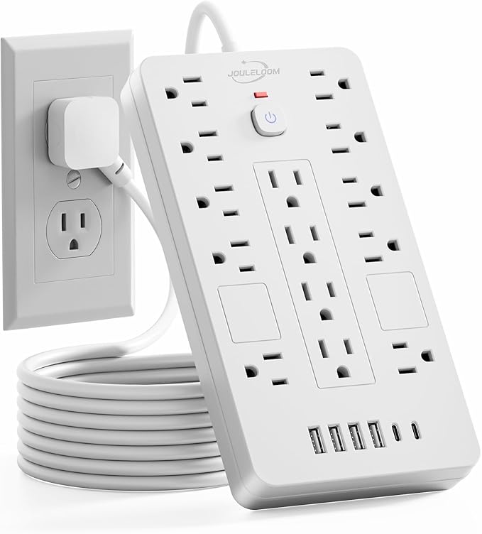 Surge Protector Power Strip-14 Outlets and 6 USB Ports, 10 Feet Flat Plug Extension Cord, 1850 Joules, White, ETL Listed for Home, Office, Dorm Room
