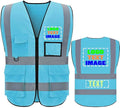 High Visibility Safety Reflective Vest with Pockets and Zipper Construction Hi Vis Work Vest(Blue 2XL)