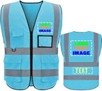 High Visibility Safety Reflective Vest with Pockets and Zipper Construction Hi Vis Work Vest (Large, Blue)