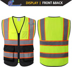 Reflective Mesh Safety Vest for Men Women with 5 Pockets and Zipper Front High Visibility Mesh Vest Hi Vis Construction Work Vest,Meets ANSI/ISEA Standards(EK175-Yellowblack-2XL)