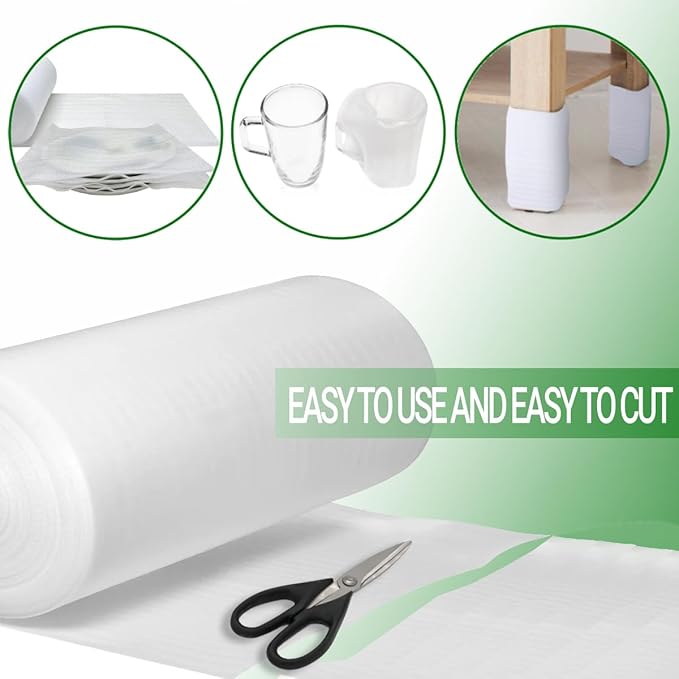 Moving Supplies, Foam Wrap Roll 16" Wide x 360' Length, For Protecting Fragile Articles,Furniture,Transportation Packing,Stuffing of Carton,with 60 Fragile Stickers