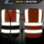 Safety Vest for Men Women Reflective with 5 Pockets and Zipper Front Mesh High Visibility Construction Vest Hi Vis Work Vest,Meets ANSI/ISEA Standards(EK175-Orangeblack-L)