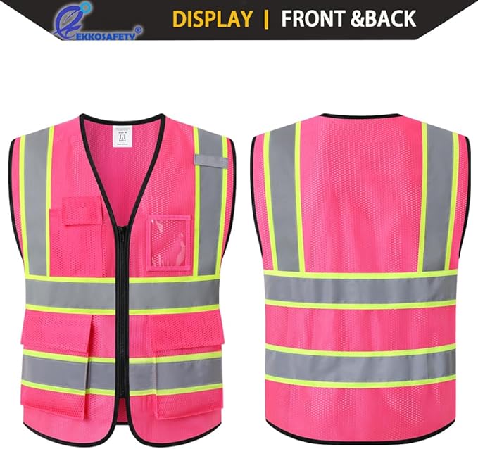 Safety Vest for Men Women,Mesh High Visibility Construction Work Vest with Reflective Strips,Meets ANSI/ISEA Standards(EK175-Mesh-Hot Pink-S)