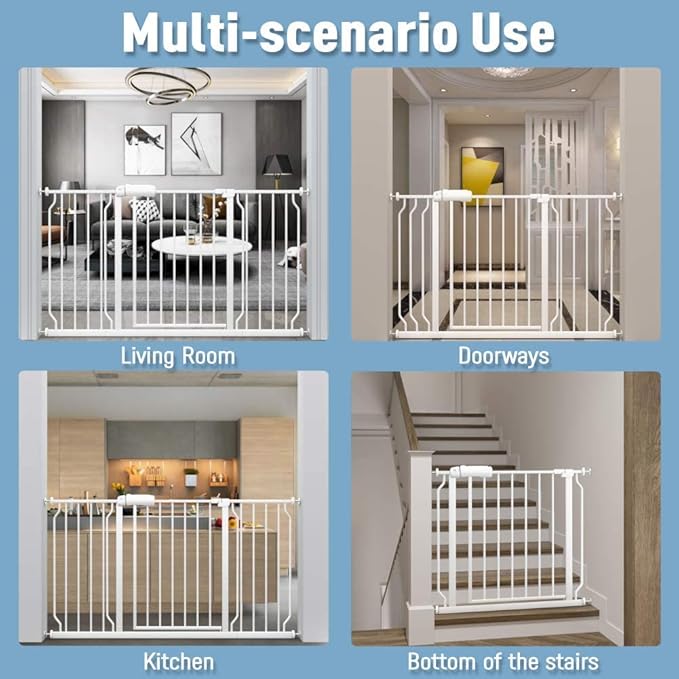 ALLAIBB Extra Wide Pressure Mount Baby Gate Auto Close White Metal Child Dog Pet Safety Gates with Walk Through for Stairs,Doorways,Kitchen and Living Room(52.76-57.48"/134-146cm)