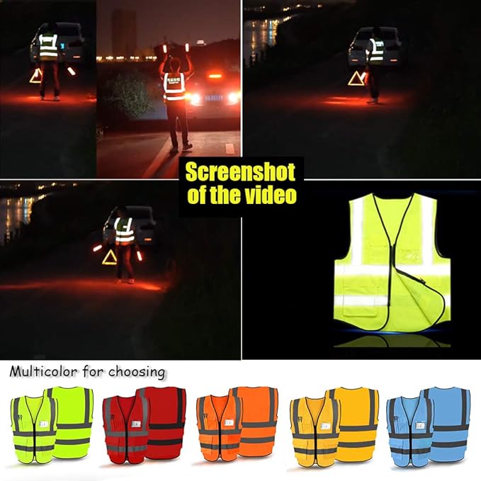 YOWESHOP High Visibility Safety Vest Custom Your Logo Protective Workwear 5 Pockets With Reflective Strips Outdoor Work Vest (Red (S))