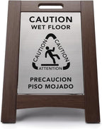 Premium Outdoor Composite Caution Wet Floor Sign – Bilingual w/Non-Skid Plastic Feet, Black Plate – For Hotels, Schools, Offices, Areas, Restrooms, Pool Decks & Shops, Brown