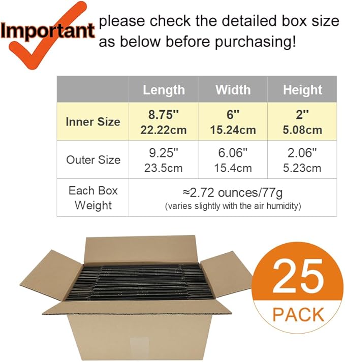 9x6x2'' Small Shipping Boxes 25 Pack, Corrugated Cardboard Mailers for Small Business (CM962B25)