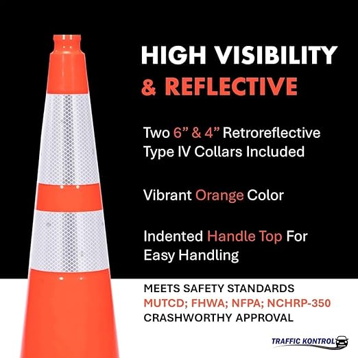 3 Pack 28" Inch Orange Traffic Safety Cones with Dual Reflective Collars - High Visibility Industrial Pylons Traffic Cones for Road, Parking Lots, Driving, Construction