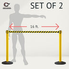 Crowd Control Warehouse CCW Series RBB-150 - Set of 2 Stanchion Retractable Belt Barriers - 16 Foot, Red"Caution - DO NOT Enter" White Letters Belt with Yellow Post - Easy Assembly