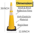 BESEA 6Pack 36” inch Traffic Cones Yellow Road Parking Cones Construction Safety Cone Structurally Stable for Traffic Control(Yellow Color)