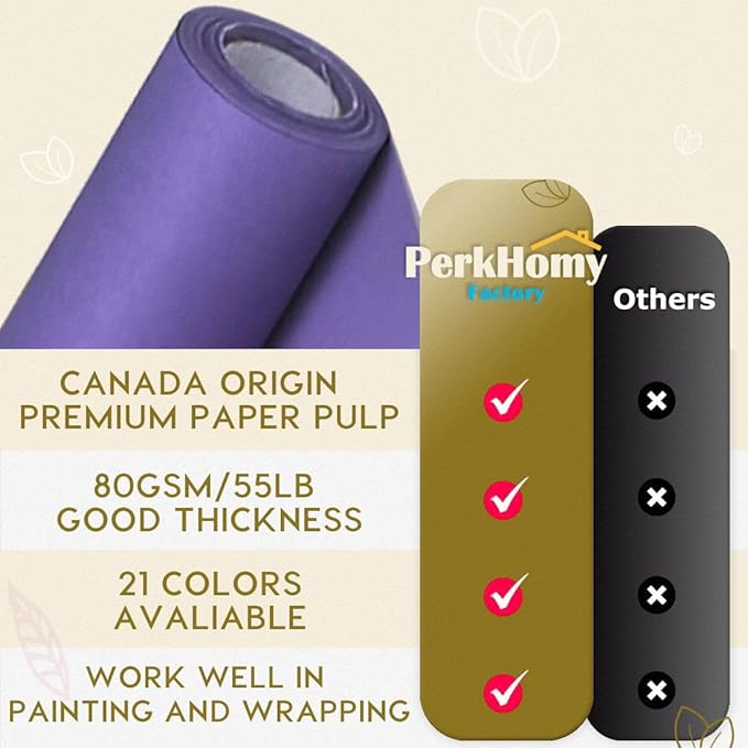 PerkHomy 24" x 1,440" (120') Purple Kraft Paper Roll for Craft Bulletin Board Paper Art Table Covering Crafting Gift Wrapping Bouquet Packing Parcel 80GSM 55LB (Purple, 24" x 120')