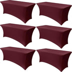 Obstal 6 Pack Stretch Spandex Table Covers for 6 Foot Tables - 6 FT Universal Rectangular Fitted Tablecloth Protector for Wedding, Banquet, Party, 72 Length x 30 Width x 30 Height Inches, Wine Red