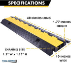 Kable Kontrol Atlas Heavy Duty Cable Protector Ramp - 2 Channel - 1 Pc - 40” Long Black & Yellow - 24,000 Lbs Capacity - Rubber Speed Bump Wire Protector Cord Cover - CP9987
