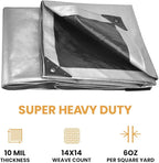 WHITEDUCK Super Heavy Duty Poly Tarp Cover 16 Mil & 10 Mil with Grommets and Reinforced Edges (Brown, White & Silver Black) (Silver Black- 10 Mil, 10' x 20')