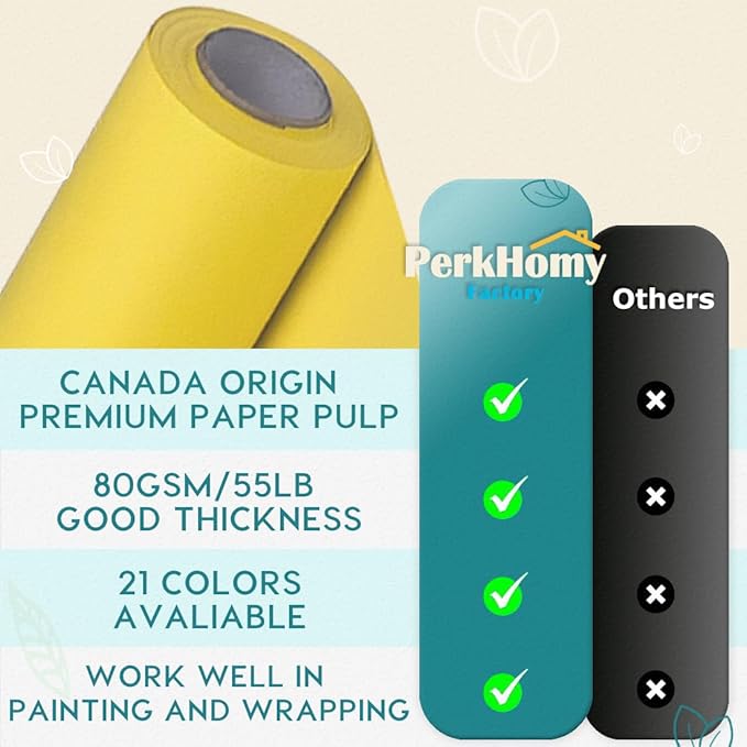 PerkHomy 36" x 1,440" (120') Lemon Yellow Kraft Paper Roll for Craft Bulletin Board Paper Art Table Covering Crafting Gift Wrapping Bouquet Packing Parcel 80GSM 55LB (Lemon Yellow, 36" x 120')