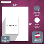 NextDayLabels - Laser/Ink Jet White Labels (4-1/4" x 5-1/2" - 4 Per Page | 100 Labels)