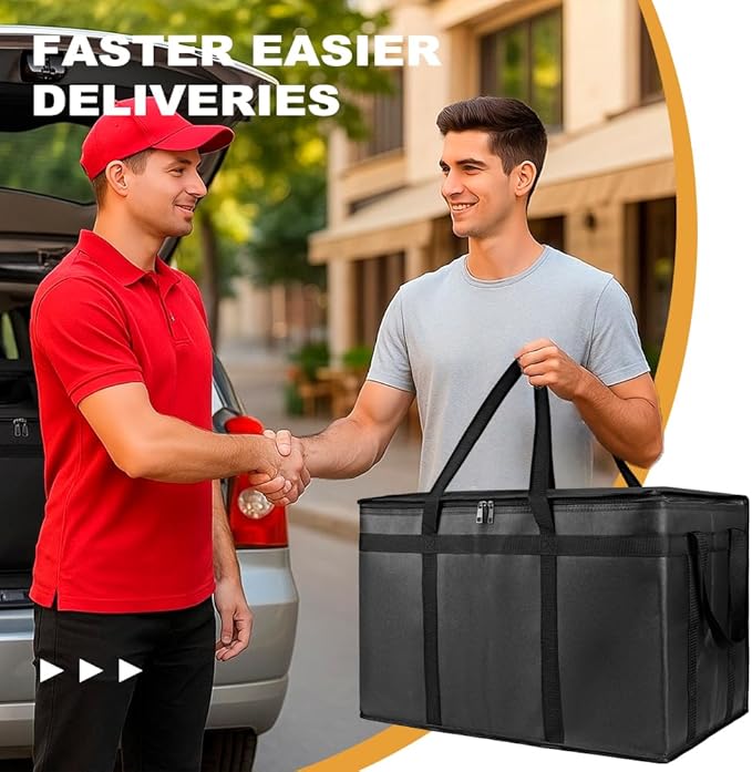 mosago Insulated Food Delivery Bag - Reusable Thermal Cooler Grocery Bags for Catering & Delivery, Pizza Carrier for Events, Large Capacity Bag Keeps Food Hot/Cold for Shopping, Commercial (with Base)