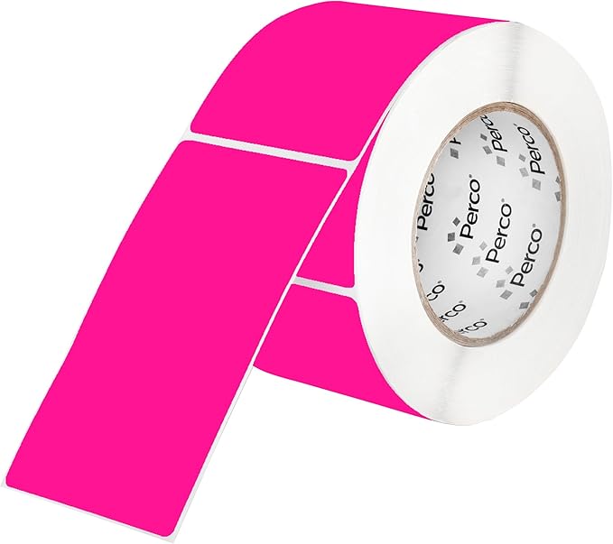 Perco Fluorescent Pink 3x5 Inch Perforated Sticker Labels — 150 Stickers/Roll — with Permanent Adhesive for Inventory Management, Color Coding, Moving Boxes, Retail, Organizing & Crafts — Made in USA