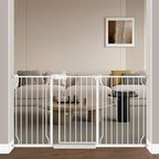 Fairy Baby Extra Wide Baby Gate for Dogs Pressure Monuted Safety Gate for Living Room, Fits 62 Inch to 67 Inch with Pressure Mounted Extention Kit, White