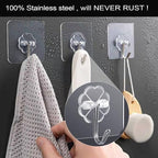 ZESLMG Adhesive Wall Hooks for Hanging, 48 Pack Self Sticky Hooks Heavy Duty 22lb Clear, Removable Shower Hook No Damage for Towel Key Coat Wreath Picture Outdoor Ceiling Bathroom Kitchen, Waterproof