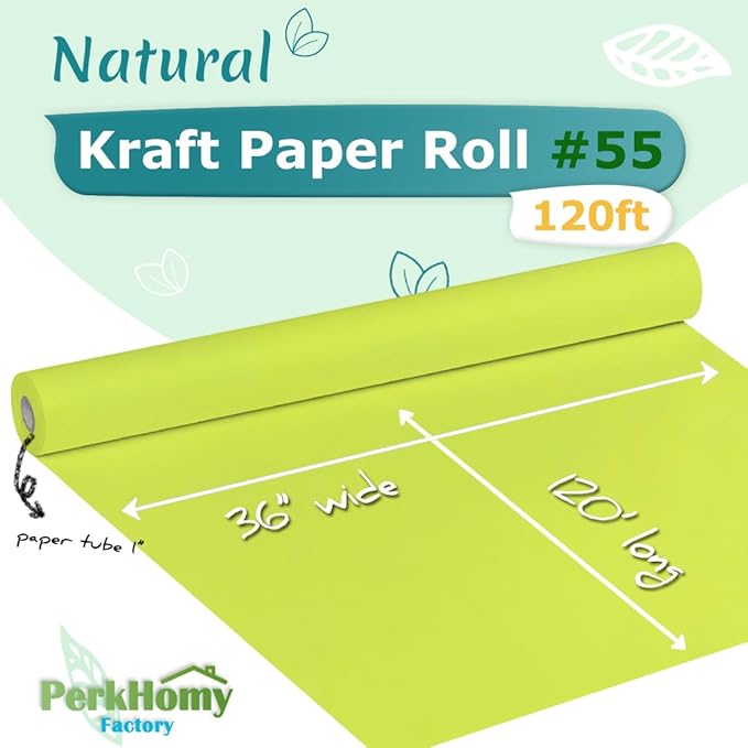 PerkHomy 36" x 1,440" (120') Neon Green Kraft Paper Roll for Craft Bulletin Board Paper Art Table Covering Crafting Gift Wrapping Bouquet Packing Parcel 80GSM 55LB (Neon, 36" x 120')