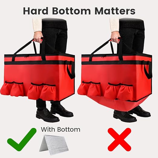 Insulated Food Delivery Bag with 4 Cup Holder, with Bottom, XXX-Large Insulated Grocery Bags with Zippered Top, Cooler Bags with Drink Carrier, Food Carrier Catering Bag,Red