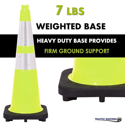 48 Pack 28" Inch Lime Traffic Safety Cones with Dual Reflective Collars - High Visibility Industrial Pylons Traffic Cones for Road, Parking Lots, Driving, Construction