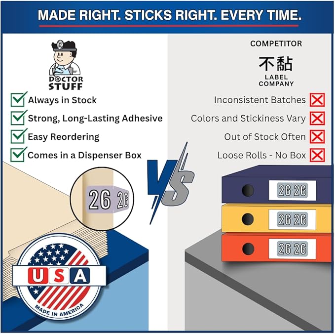 2026 Year Stickers, Doctor Stuff 2026 Chart Stickers, Purple/Black Color Coded, Barkley FYBAM Style, USA Made Year Labels for End Tab File Folders, 500/Roll, 1 Roll, 3/4" x 1-1/2"