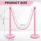 Ferraycle 6 Pcs Stainless Steel Stanchions Post Queue 38 Inch, 5 ft Velvet Rope Carpet Ropes and Pole, Control Barriers for Wedding Birthday Party Decoration Sand Injection Hollow Base Set (Pink)