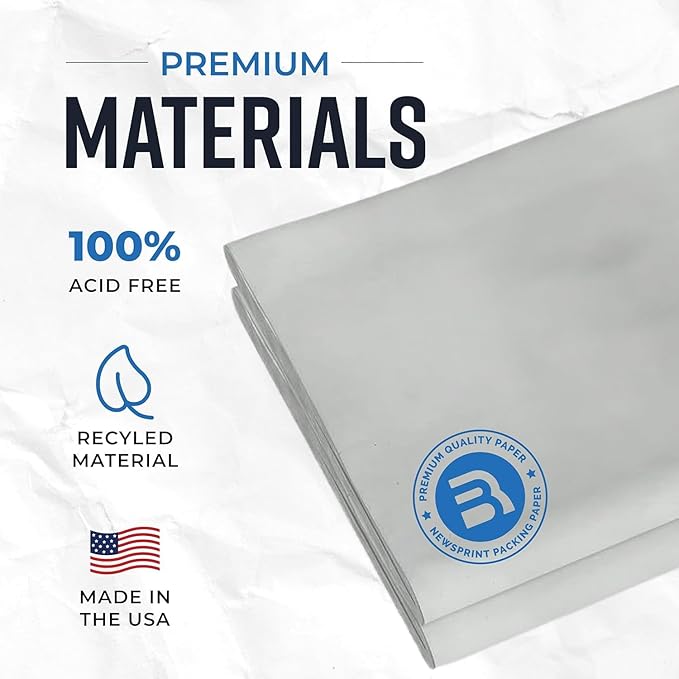 Bryco Goods Newsprint Packing Paper Sheets for Moving - 1.5lb - 50 Sheets of Newspaper Paper - Wrapping and Protecting Fragile Items, Box Filler, Shipping Supplies - 27" x 17" - Made in the USA