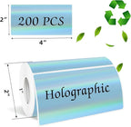 2x4 Inch Holographic Thermal Labels, Blue Direct Thermal Stickers Label, Self-Adhesive Glitter Thermals Printer Sticker Labels, Perforation Line Design- 200Pcs
