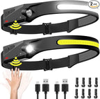 Headlamp Rechargeable 2PCS, 230° Wide Beam Head Lamp LED with Motion Sensor for Adults - Camping Accessories Gear, Waterproof Head Light Flashlight for Hiking, Running, Repairing, Fishing, Cycling