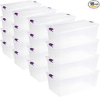 Sterilite 16-Pack 110 Quart ClearView Latch Box, Stackable Organizer Bins with Latching Lids - Clear Plastic Organization Containers for Closet, Bedroom, Shelving Units and Everyday Home Storage
