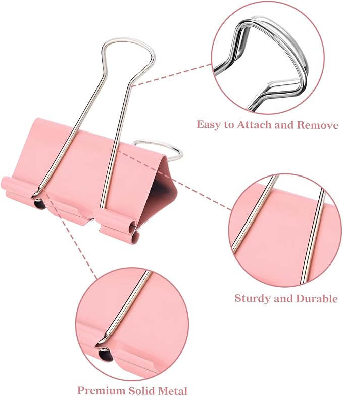 Temiary Aesthetic Binder Clips, 40 Pcs 0.75 Inches Small Metal Binder Clip with Clear Storage Container, Binding Paperwork Clamps for School Teachers Office Supplies (Pink)