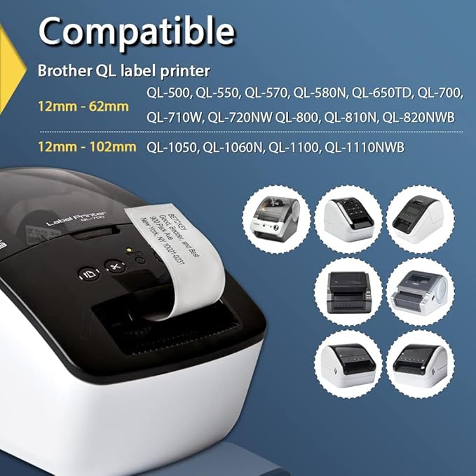 BETCKEY - Continuous Length Labels Replacement for Brother DK-2205 (2.4 in x 100 ft), Compatible with Brother QL Label Printers [6 Rolls/Continuous Labels, Mixed]
