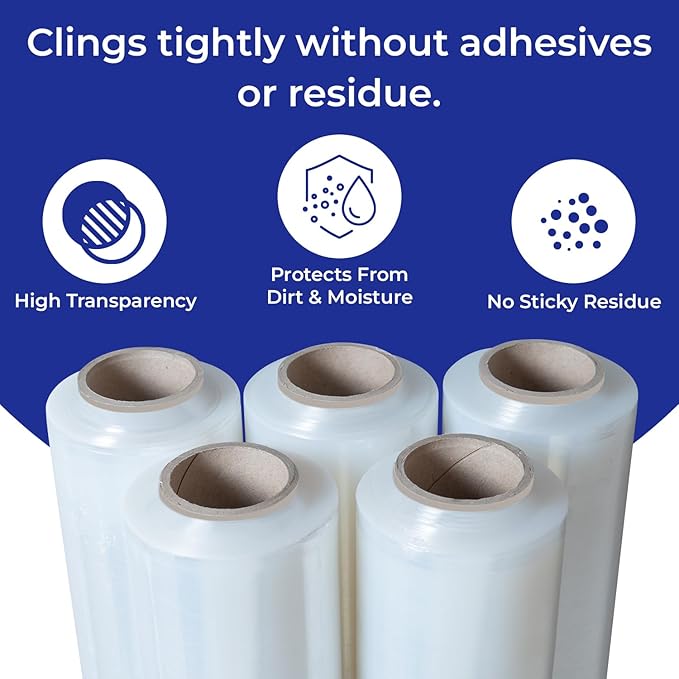 Rosmonde 18" Plastic Wrap for Moving, 5 Pack, 18" x 1500 ft Shrink Wrap, 80 Guage Thick, 9.4 lbs/Roll, Premium Shrink Wrap Roll, Hand Bulk Stretch Wrap, Heavy Duty Stretch Film for Moving & Pallets